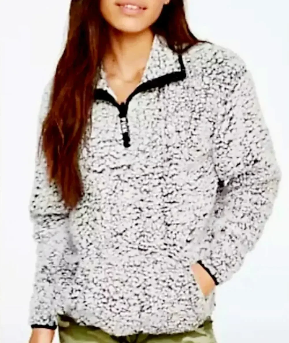 Victoria's Secret PINK Sherpa Jacket Pullover Gray Marl Size M
